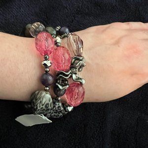 New York & Company - Pink, Gray Animal Print, Silver, Purple Stretch Bracelet